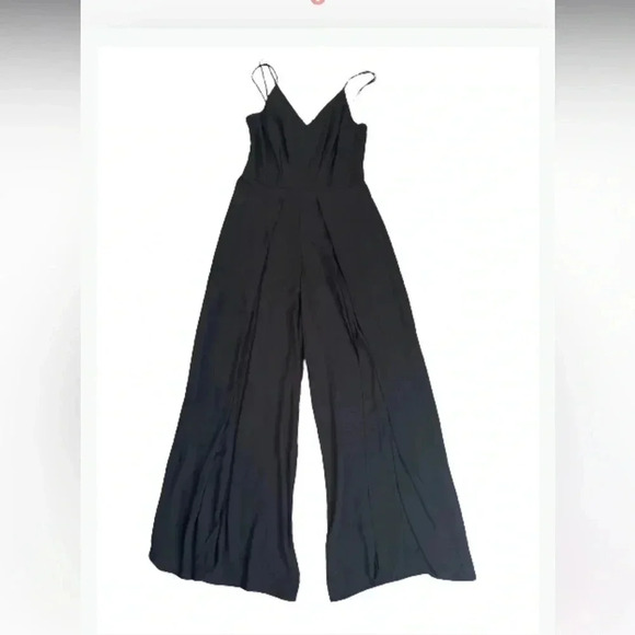 BY&BY BLACK JUMPSUIT SPLIT OPEN LEG SPAGHETTI STRAP SUMMER WIDE LEG NWT SIZE 9 - Picture 4 of 16